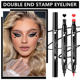 QIUFSSE 2PCS Red and Black Heart Stamp Eyeliner,Double-headed Liquid Eyeliner Stamp Pencil for Harley Costume Makeup,Long-lasting delineador de ojos Eye Liner Stamp Makeup