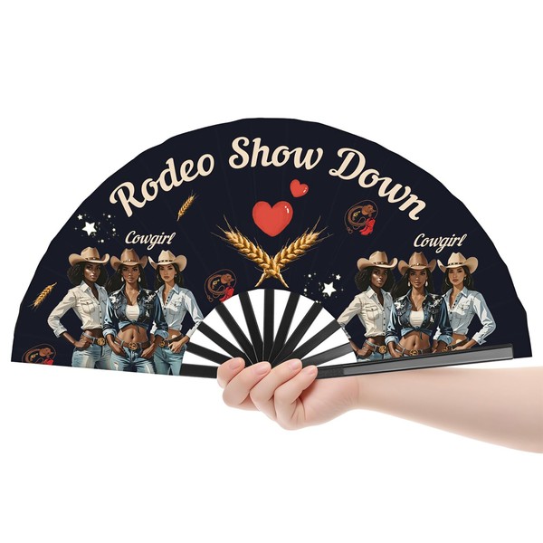 Cowgirl Fans with Click for Line Dance, Rodeo Show Hand