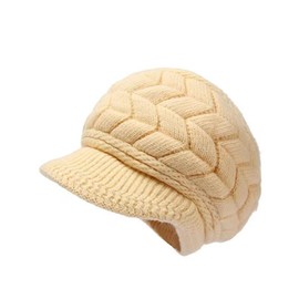 Aufondof Women Winter Knit Hat, Thick Warm Stylish Knit Beanie Hat, Soft Stretch Cute Beanie Cap with Warm Fleece Lined with Visor (Beige)