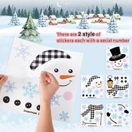 2 Sheets Christmas Door Decorations Christmas Door Stickers Large Snowman Deer Sticker Christmas Stickers for Fridge Window Metal Door Christmas Decoration (Checked in Black White)