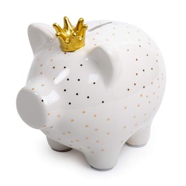 Truu Design Cute Novelty Ceramic Unique Piggy Bank for Kids, 6 x 5 inches, White