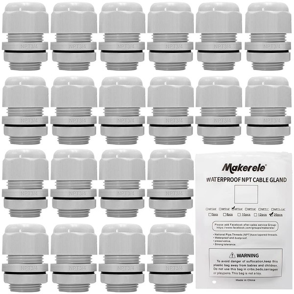 MAKERELE Nylon Waterproof Cable Gland Strain Relief IP68 Plastic Grey