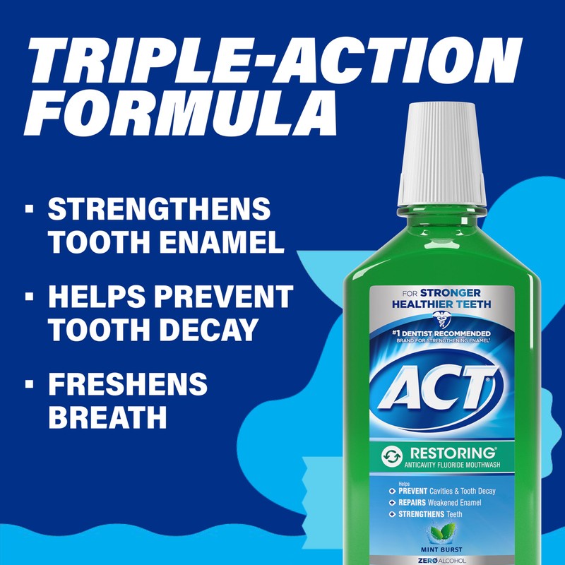 ACT Restoring Zero Alcohol Fluoride Mouthwash 33.8 fl. oz. Strengthens