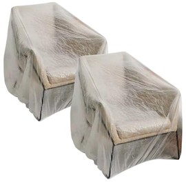 Senvitate Disposable Single Sofa Slipcover, Clear Plastic Chair Cover Protectors for Armchairs and Recliners, One-Time Use Furniture Chair Couch Dustproof Cover for Moving and Storage (Clear - 2 Pack)