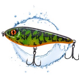 Jerkbait Pike I 15 cm, 80 g Slow Sinking for Large Pikes, Wobbler Jerkbait Pike Fishing, Artificial Bait, Fishing Lure Predatory Fish, UV-Active Jerkbaits (Blotchy Perch UV)