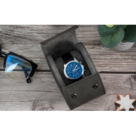 KlLHS Watch Roll with 1 Compartment, Watch Box for Travel, Watch Box with Removable Pads, Grey