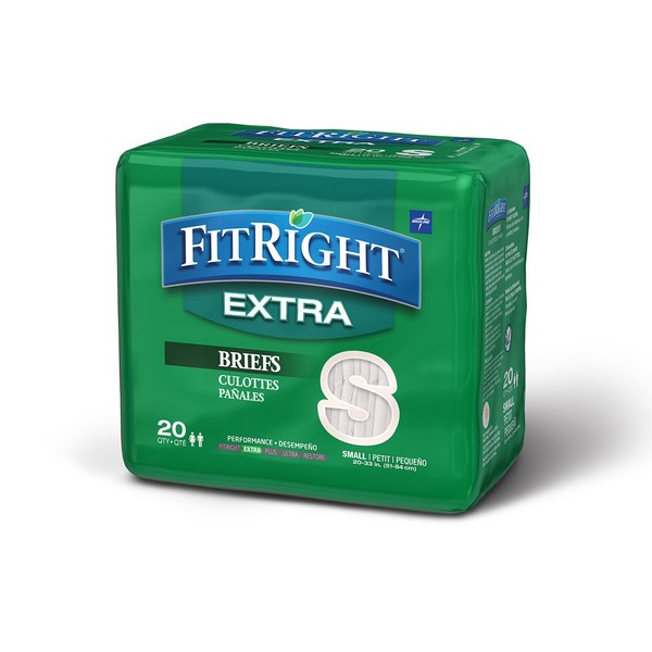 FitRight Extra Adult Briefs with Tabs, Moderate Absorbency, Small, 20"-33" (Pack of 20)