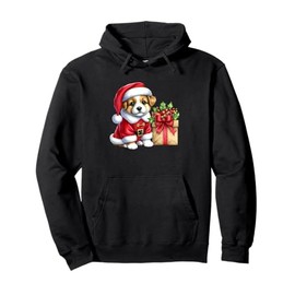 Santa Puppy With Present Box Pullover Hoodie