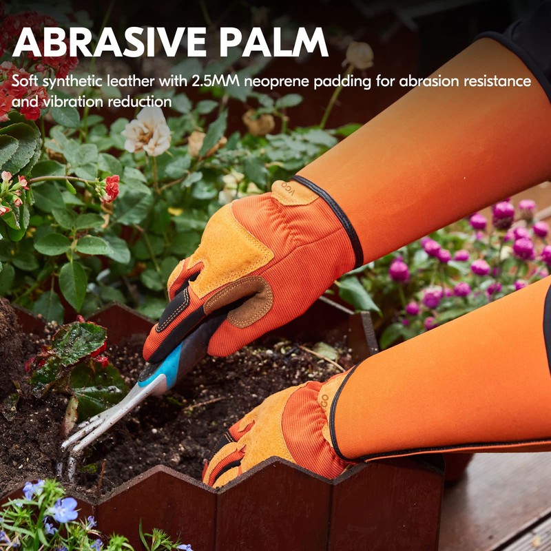 Vgo... Gardening Gloves Long Sleeves in Leather with Touchscreen, Heavy
