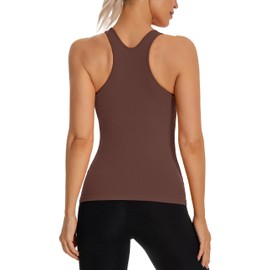 MathCat Seamless Workout Tank Top for Women with Built in Bra, Padded Racerback Athletic Yoga Camisole, Sleeveless Gym Shirts Coffee