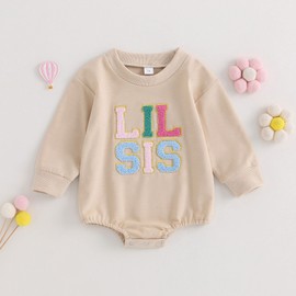 YINGISFITM Newborn Baby Girl Clothes Crewneck Sweatshirt Romper Sisters Sweater Shirts Onesie Fall Winter Cute Outfits (LIL SIS Begie, 3-6 Months)
