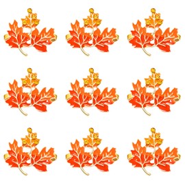 YAHPERN 9 Pieces Fall Napkin Rings, Enamel Thanksgiving Napkin Rings for Table Decor Harvest Pumpkin Maple Leaf Napkin Holders for Fall Banquet Dinner Table Settings Decoration (Maple Leaf 1)