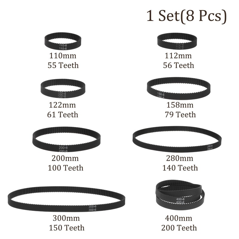 Kozelo 8pcs 2GT Closed Loop Timing Belt [Different Pitch Length