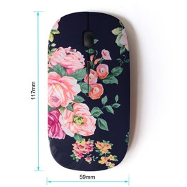 KawaiiMouse [ Optical 2.4G Wireless Mouse ] Rose Black Vignette Rustic Floral Textile