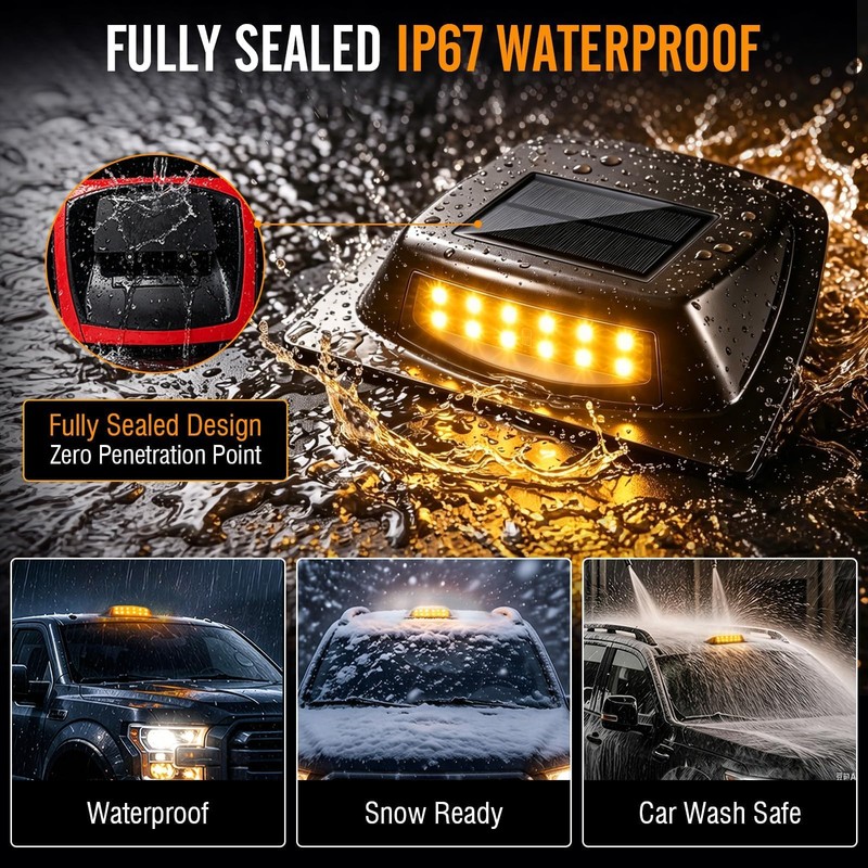 PIFOOG Solar Cab Lights for Trucks, No Drill Wireless Roof