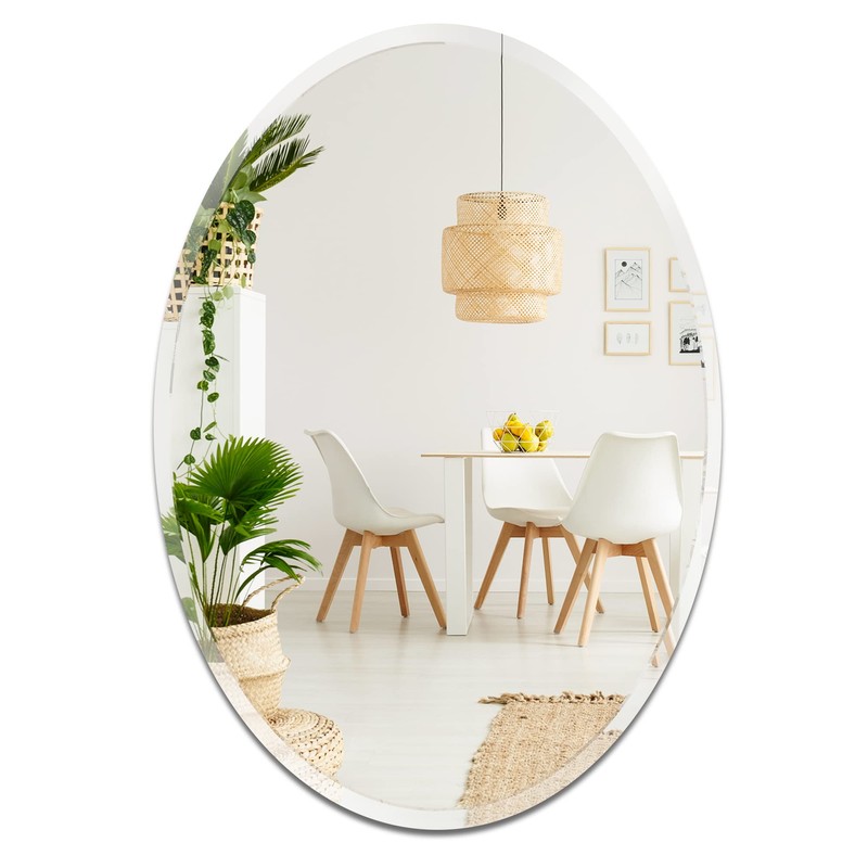 Frameless Oval Bathroom Mirror, 24x36 Inch Beveled Edge Vanity Wall