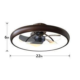 CIKASS Ceiling Fan with Lights Dimmable LED Reversible Blades Timing with Remote Control, 5 Invisible Blades Semi Flush Mount Low Profile Fan (21.5in, Brown)