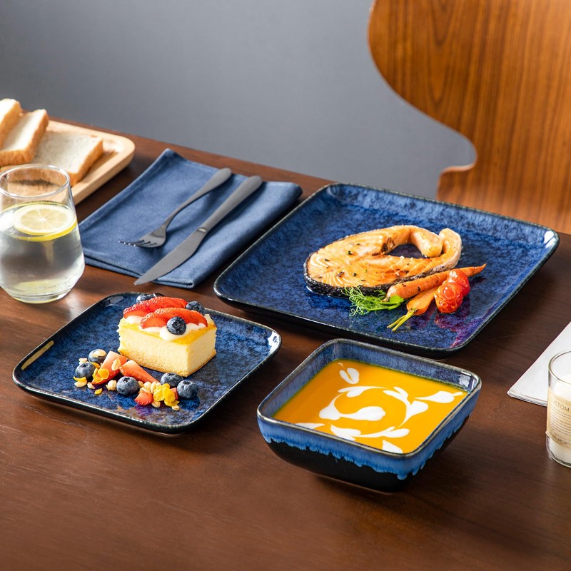 vancasso Stern Blue Dinner Set Square Reactive Glaze Tableware 12