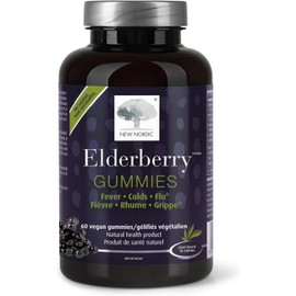 New Nordic Elderberry Gummies - Non-GMO, Sugar-Free Immune Support Supplement - Features Vitamin C & Vitamin E for Antioxidant Support - 60 Vegan Gummies