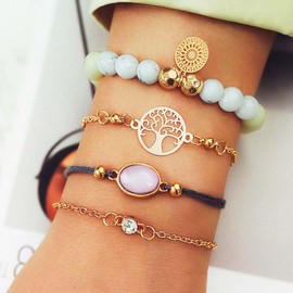 Edary Set of 4 Bracelets with Tassels - White Marble Bracelet with Heart - Adjustable Beaded Hand Chain for Women and Girls