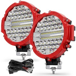 2 Pcs 201W Led Light, 7 Inch Led Light Bar Spot Flood Combo Auxiliary Driving Lights for Vehicle Accessories Pickup Trucks Snowmobile RV ATV UTV, with Wiring Harness, Red