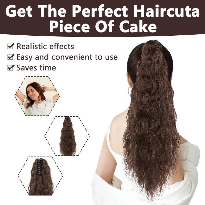 Hair Extension Braid, Ponytail Extension, Wavy Texture, Includes Clips for