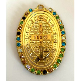 ST. BENEDICT GOLD TONE PENDANT WITH STONES-COLGANT