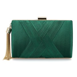 SUIKIHUM Satin Evening Bag Clutch Purse for Women, Chain Tassel Wedding Handbag, Compact Formal Clutch for Party Bride Guest, Green