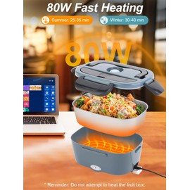 NestDin Electric Lunch Box, 80W Heated Lunch Box for Adults, 1.5L Portable Fast Heating Food Warmer for Car/Truck/Work/Travel, 12/24/110V Lonchera Eléctrica Portátil
