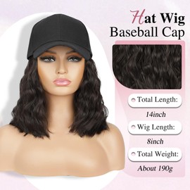 HANYUDIE Hat Wig for Women Wig Cap with Curly Hair Extensions Hat with Hair Wave Adjustable Baseball Hat Wigs