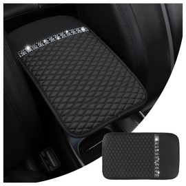 Figpade Bling Center Console Cover with Colorful Crystal Rhinestones,Anti-Scratch PU Leather Arm Rest Cover for Car,Waterproof Middle Console Cover of Car Decor for Most Vehicles (Black)