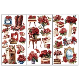 OLYCRAFT Set of 3 Vintage Roses for Rubbing Transfers for Furniture and Crafts 15 x 30 cm Small Red Pattern Furniture Transfer Sticker Furniture Sticker Decor Transfer Sticker Decals