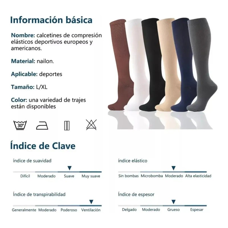 6 Pares Calcetas De Compresión Alivia Varices Y Circulación