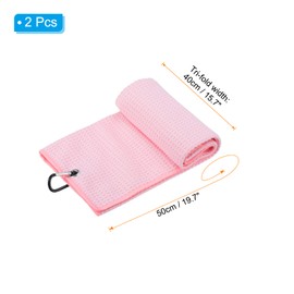 PATIKIL 20"x16" Tri-Fold Golf Towels, 2 Pack Waffle Pattern Towels Soft Fiber Strong Water Absorption with D Clip for Golf Lovers, Pink