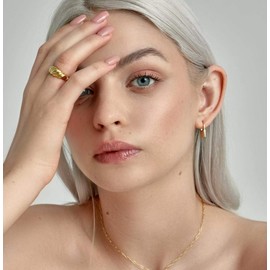 Chunky Croissant Rings,Women Girls Gold Croissant Dome Ring Signet Twist Wide Stacking Ring Jewelry,Size 8