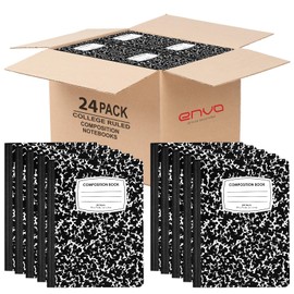ENVO Composition Notebooks, Wide Ruled Composition Notebook, Black Marble Covers Composition Notebook, 100 sheets (24 Pack, College Ruled)