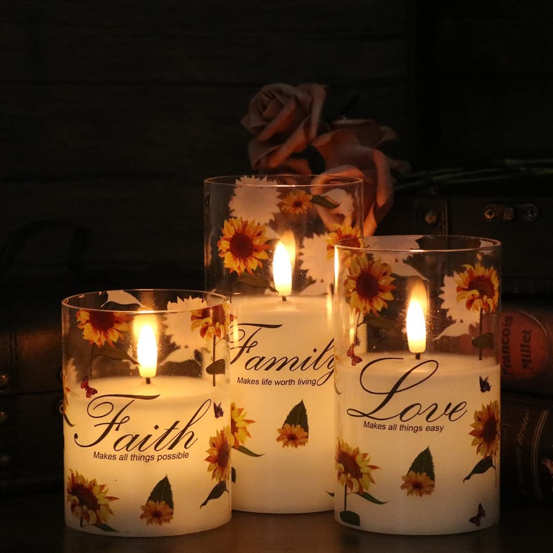 Wondise Flameless Glass Pillar Candles with Remote & Timer, Battery