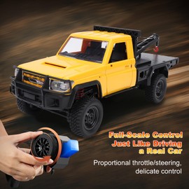 Authticar RC Crawler, 1:12 Scale New Upgrade MN82-T RC Truck Crane, 4WD LC79 Off Road Remote Control Pickup with Lights All Terrain Wrecker Vehicle for Kids Adults (Yellow)