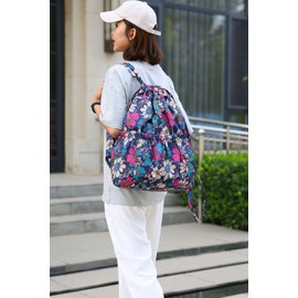 YUNZLAN Floral Large Drawstring Backpack with 4 Pockets String Swim Gym Bag for Women Lightweight Cinch Bag Travel and Daily Use