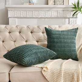 FY FIBER HOUSE Pack of 2 Striped Corduroy Throw Pillow Cover Decorative Couch Pillow Covers for Bed Sofa Living Room 20"×20" Green