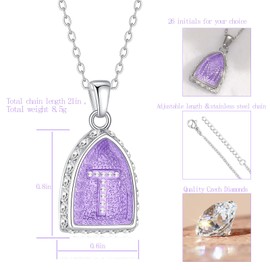 Crystal Diamond Initial Necklace, 18+3 Inch Resizable Purple Letter Pendant Name Alphabet Jewelry for Women (Tunnel-type T)