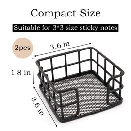 2 Pcs Metal Sticky Note Holder, Sticky Note Dispenser, Desk Organizer for Office Workers, Students at Home, School, Office Use (3.6“*3.6” Black Square)
