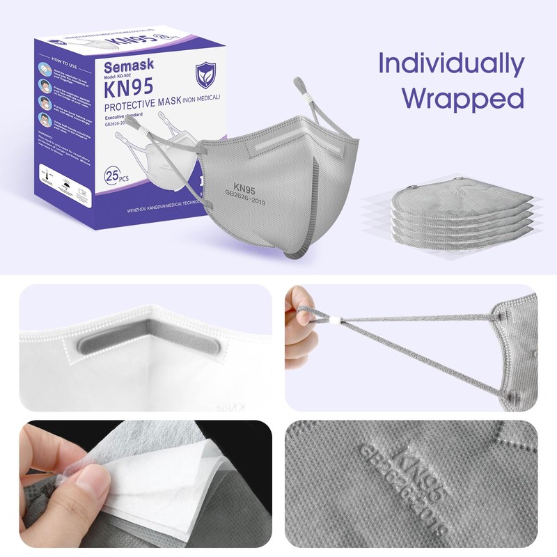 Semask KN95 Adjustable Masks 25 Pack, Individually Wrapped Disposable Masks