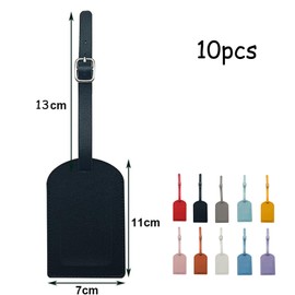 Leather Luggage Tags Set, 10 Pieces, Multi-Colour, 13 x 7 cm with ID Window and Buckle Strap