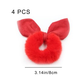 4 Pcs Hair Scrunchie Faux Fur Hair Tie Elastic Fluffy Bunny Ear Hair Band for Women or Girls