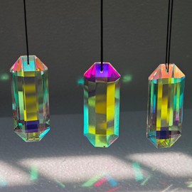 BAINESS 3PCS 3" Crystal Sun Catcher Prisms, AB Colored Suncatcher Crystals Window Indoor Hanging Christmas Ornaments Rainbow Maker Prisms for Christmas,Patio,Chandelier,Garden Ornaments