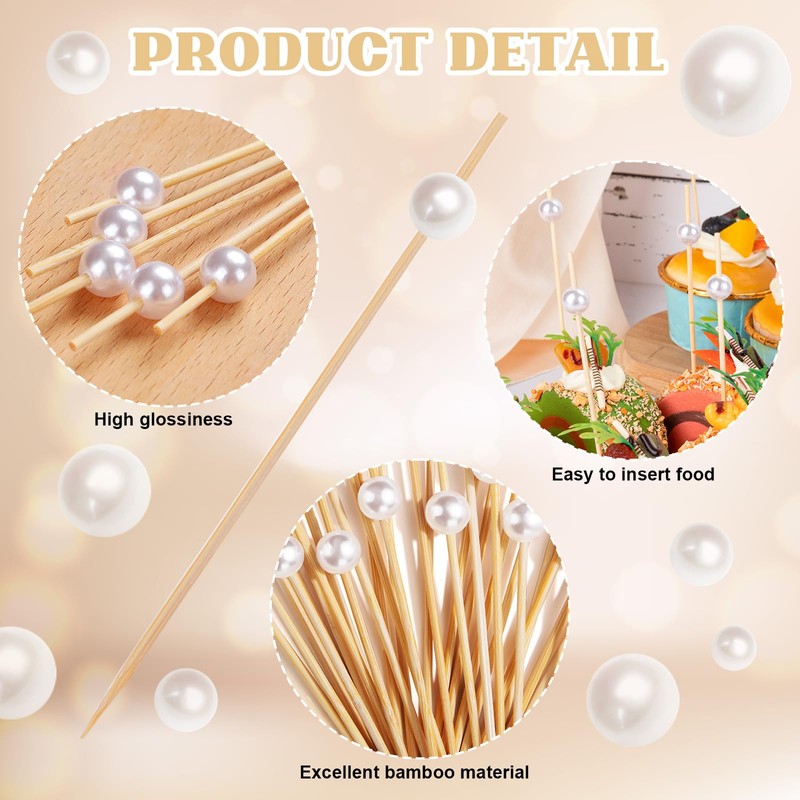 200 Pcs Pearl Cocktail Picks 4.7Inch Toothpicks Cocktail Sticks Bamboo