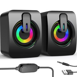 LENGSIDA Bocinas para PC, Altavoces Multimedia USB para PC, Computadora, Tablet, Teléfono, Entrada de 3,5 mm, Luces RGB
