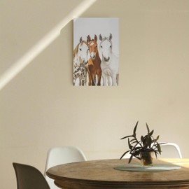 ZNZ Horse Canvas Wall Art - Trio of Horses Portrait, Rustic Farm Animal Print for Living Room, Bedroom, or Western Farmhouse Decor - Ready to Hang (16x24 inch)