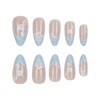 24Pcs Flower Press on Nails Medium Almond Fake Nails Blue